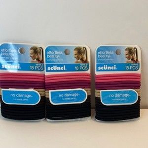 Scunci Hair Ties Ponytail Elastics No Metal Pink Tan Brown Black 3 Packs